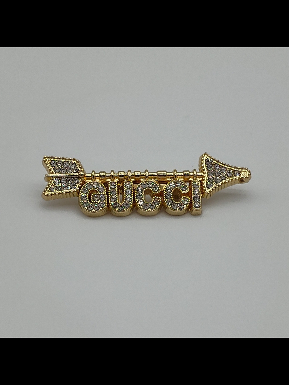 Rhinestone Crystal Arrow Brooch Pin Gold Tone 1.8 Inch Converted Zipper Pull